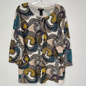 Lane Bryant Cardigan Sweater Multicolor Paisley Button Front Sequins Sz 14/16